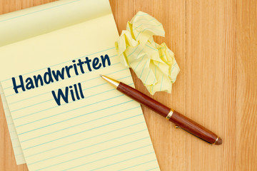 Sticker - Handwritten Wills message on a notepad with crumpled paper and pen on wood desk