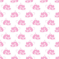 Poster - Pink teapot and cup seamless repeat pattern print background