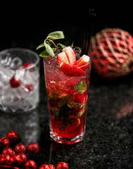 strawberry mojito with ice on the table