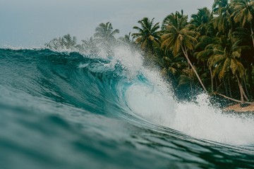 Wall Mural - inside view of the huge breaking wave of the sea in mentawai islands, indonesia