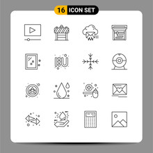 Outline Pack Of 16 Universal Symbols Of Wash, Mirror, Mail, Door, Machine