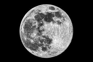 The picture shows the super moon (full moon) over the city of Bottrop in North Rhine-Westphalia with a clear night sky.