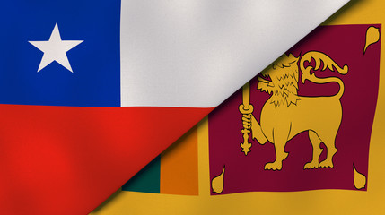 The flags of Chile and Sri Lanka. News, reportage, business background. 3d illustration