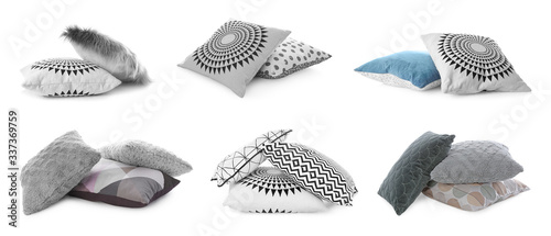 Cuadros en Lienzo Set of different pillows on white background. Banner design