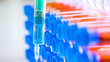 A side ways look of the syringe for coronavirus vaccine COVID-19