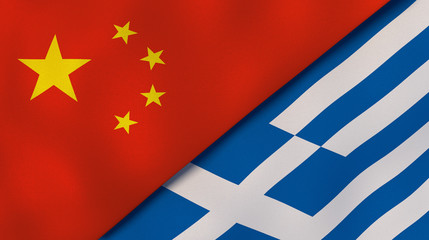 The flags of China and Greece. News, reportage, business background. 3d illustration