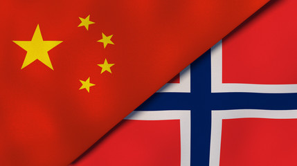 The flags of China and Norway. News, reportage, business background. 3d illustration