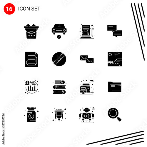 Fotomural 16 Creative Icons Modern Signs and Symbols of strategy, file, fuel, document, co
