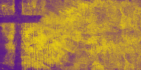 Wall Mural - purple on yellow, cross with painted texture - textural art effect, copy space, worship slide background, ready for text: scripture, worship lyrics, quote...
