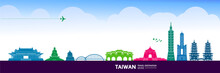 Taiwan Travel Destination Grand Vector Illustration. 