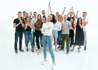 Wall Mural - young woman leader standing in front of her friends