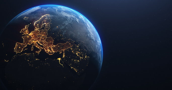 planet earth from space eu europe countries highlighted, elements of this image courtesy of nasa
