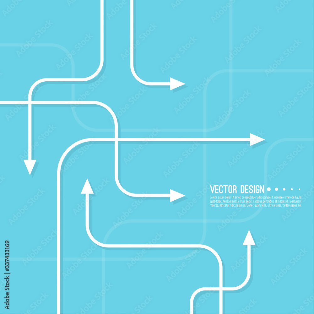 Vector abstract background with various curved direction arrows. The ...