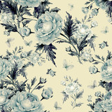 seamless watercolor pattern with roses and butterflies