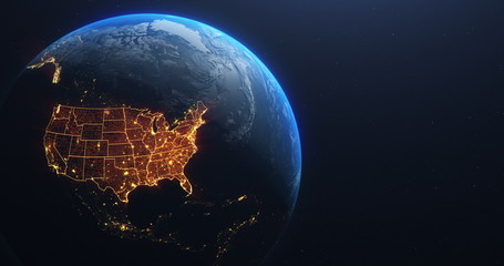 planet earth from space usa, united states highlighted state border and counties animation, elements