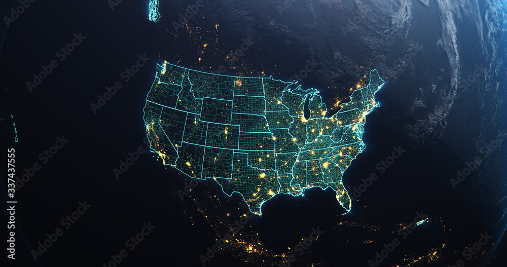 Planet Earth from Space USA, United States highlighted state border and ...