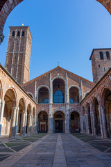 Italy, Milan, February 13, 2020, view and details of the cathedral of Santo Ambrogio, one of the oldest churches in Milan