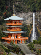 Japanese Buddhist Temple & Waterfall