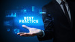 © ra2 studio - Hand of Businessman holding BEST PRACTICE inscription, business success concept