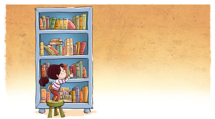 Canvas Print - kid taking a book from the bookshelf