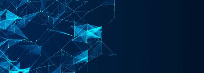 Aufkleber - Abstract polygonal space with connecting dots and lines. Dark background. Connection structure. 3d