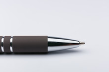 Grey Ball Point Pen On E A White Background