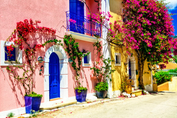 Wall Mural - Most beautiful greek villages - colorful Assos in Cefalonia. Ionian islands of Greece