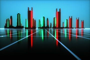 Wall Mural - a futuristic background with neon glowing cubes (3d rendering)