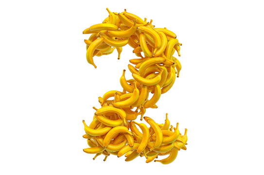 Number 2 from bananas, 3D rendering