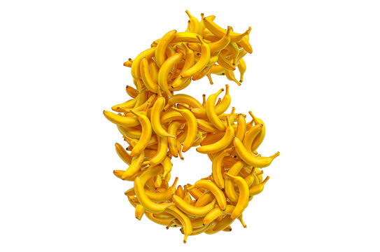 Number 6 from bananas, 3D rendering
