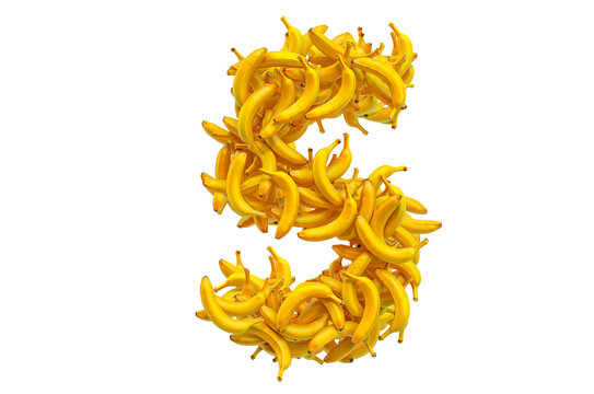 Number 5 from bananas, 3D rendering