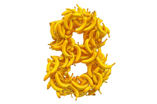 Number 8 from bananas, 3D rendering