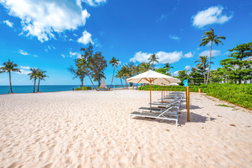 Wall Mural - Coastal Scenery of The Long Beach on Phu Quoc Island, Vietnam, a Popular Tourism Destination for Summer Vacation in Southeast Asia, with Tropical Climate and Beautiful Landscape.