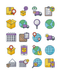 Canvas Print - set of icons freight delivery logistics on white background