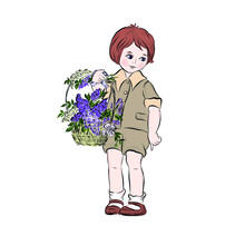 Boy With Basket Of Flowers. 