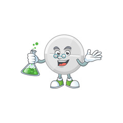 Canvas Print - White pills genius Professor Cartoon character holding glass tube