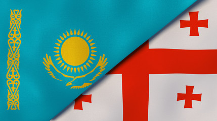 The flags of Kazakhstan and Georgia. News, reportage, business background. 3d illustration