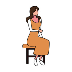 Wall Mural - young woman sitting in chair on white background