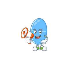 Sticker - A picture of blue capsule cartoon design style speaking on a megaphone