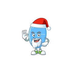 Poster - friendly blue capsule santa cartoon character design with ok finger