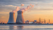 © tonyv3112 - Late afternoon scene with view on riverbank with nuclear reactor Doel, Port of Antwerp, Belgium.