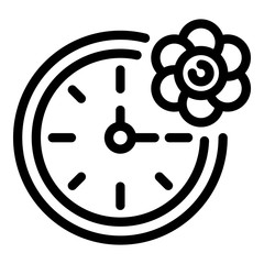 Sticker - Clock and flower icon. Outline clock and flower vector icon for web design isolated on white background