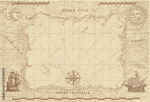 Cuadros en Lienzo vector image of an old sea map in the style of medieval engravings