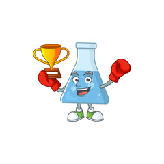 Canvas Print - Proudly face of boxing winner blue chemical bottle presented in cartoon character design