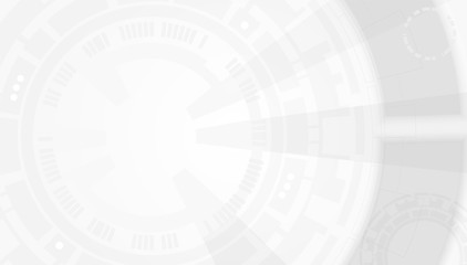 Poster - Grey abstract background with tech elements. Futuristic, innovational backdrop with circle empty space vector illustration.