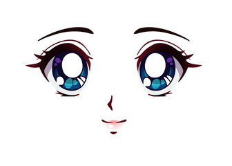 Happy anime face. Manga style big blue eyes