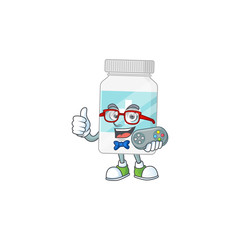 Poster - Supplement bottle talented gamer mascot design play game with controller