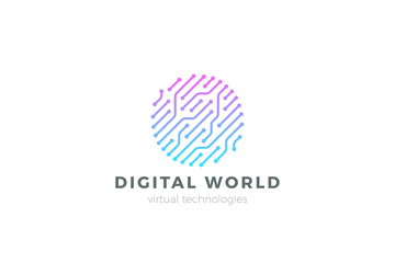 Poster - chip digital logo abstract artificial intelligence ai vector design linear outline style. electronic