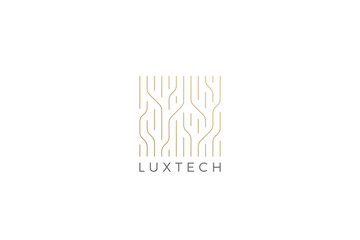 Poster - chip digital logo abstract artificial intelligence ai vector design linear outline style. electronic