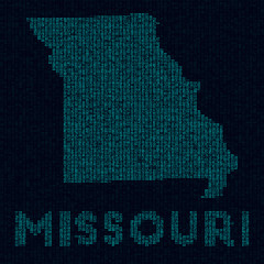 Wall Mural - Missouri tech map. US state symbol in digital style. Cyber map of Missouri with US state name. Astonishing vector illustration.